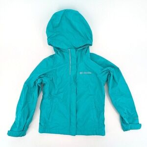 Kids Columbia Rain Jacket Windbreaker Hooded Mesh Lined Teal Blue XS 6/6X